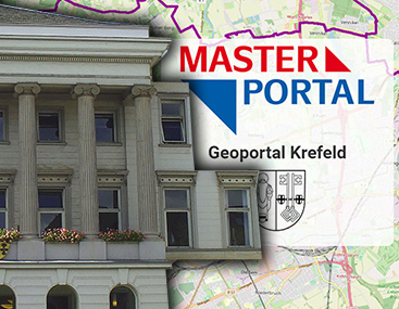 Krefelder Rathaus und Karte aus dem Geoportal Krefeld