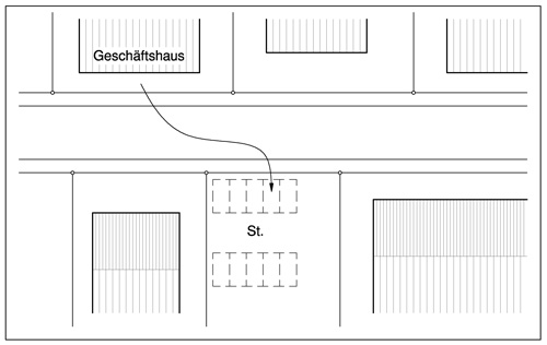 Darstellung einer Baulast zur Sicherung der notwendigen Stellplätze für Kraftfahrzeuge auf einem anderen Grundstück