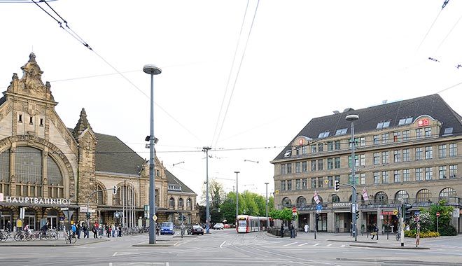 Der Hauptbahnhof mit Hansa-Haus.Foto: Stadt Krefeld, Presse und Kommunikation