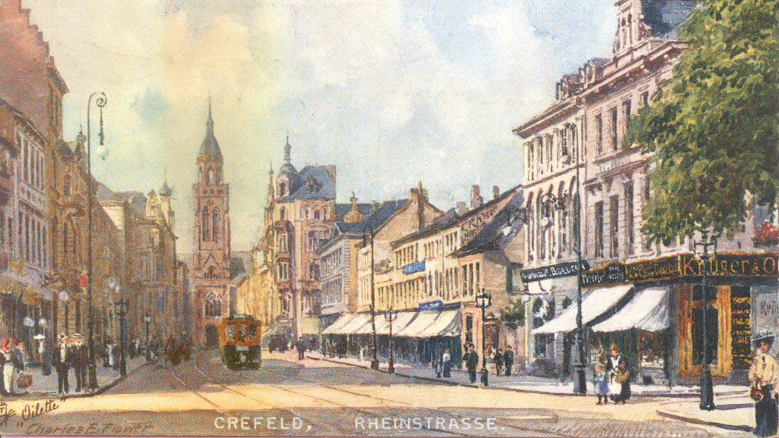 Die Krefelder Rheinstraße im Jahr 1916. Bild: Stadt Krefeld, Stadtarchiv